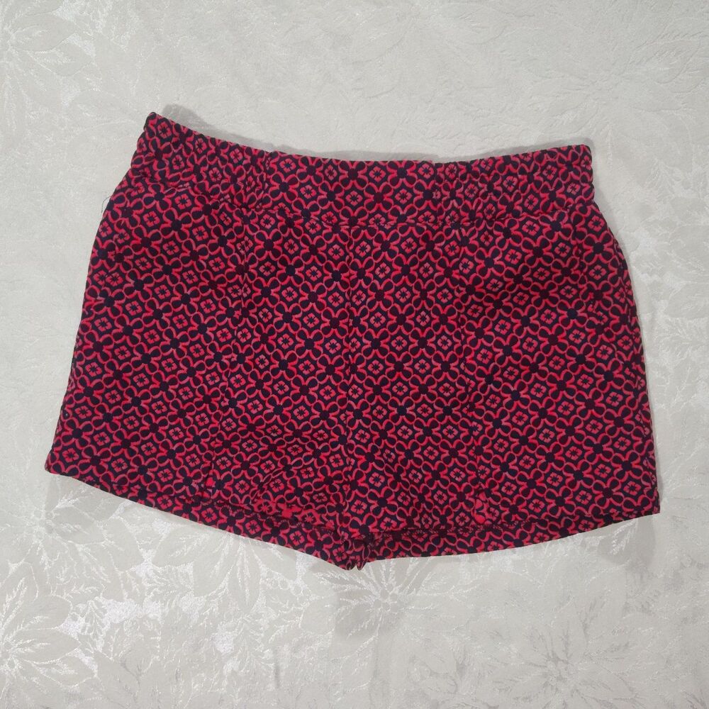 Moonlight High Rise Geometric Shorts Red Black Jacquard Elastic Waist Size Large